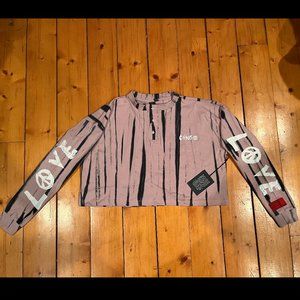 Chnge Tie Dye Love Peace Cuffed Henley Crop Mauve - Size S  - NWT